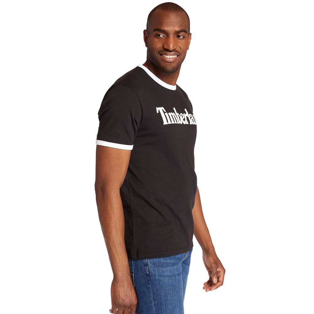 Timberland Mens T-Shirts TBL® Linear Logo Ringer - Black - India GU3825791